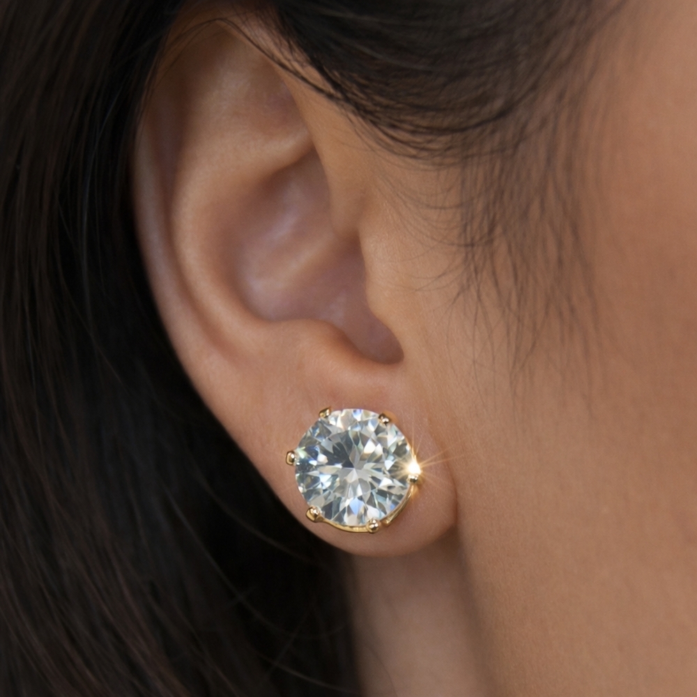 Gold Clear Crystal Stud Earrings – Sparkling Elegant Women’s Fashion Jewelry-